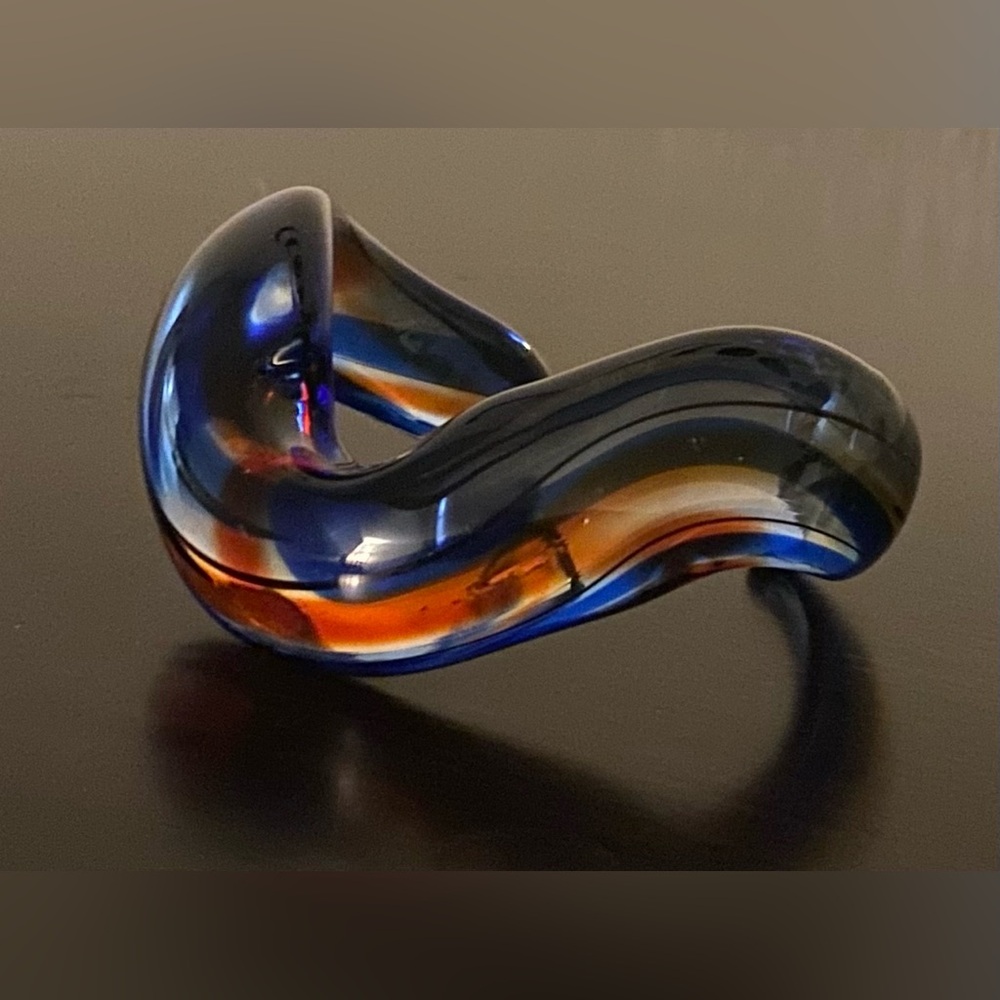 Artisan Blown Glass Cuff Bracelet Blue Red Handcrafted Statement Open Bangle - Picture 2 of 5